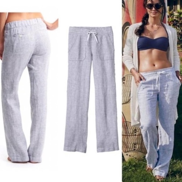 Athleta Pants - Athleta 100% Linen Stripe Vacation Swim Pants 14